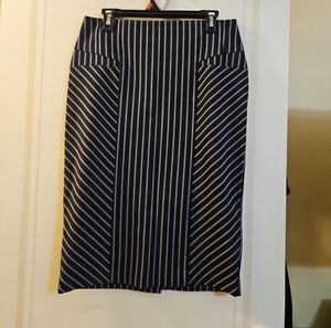 New York & Company Navy and White Striped Pencil Skirt